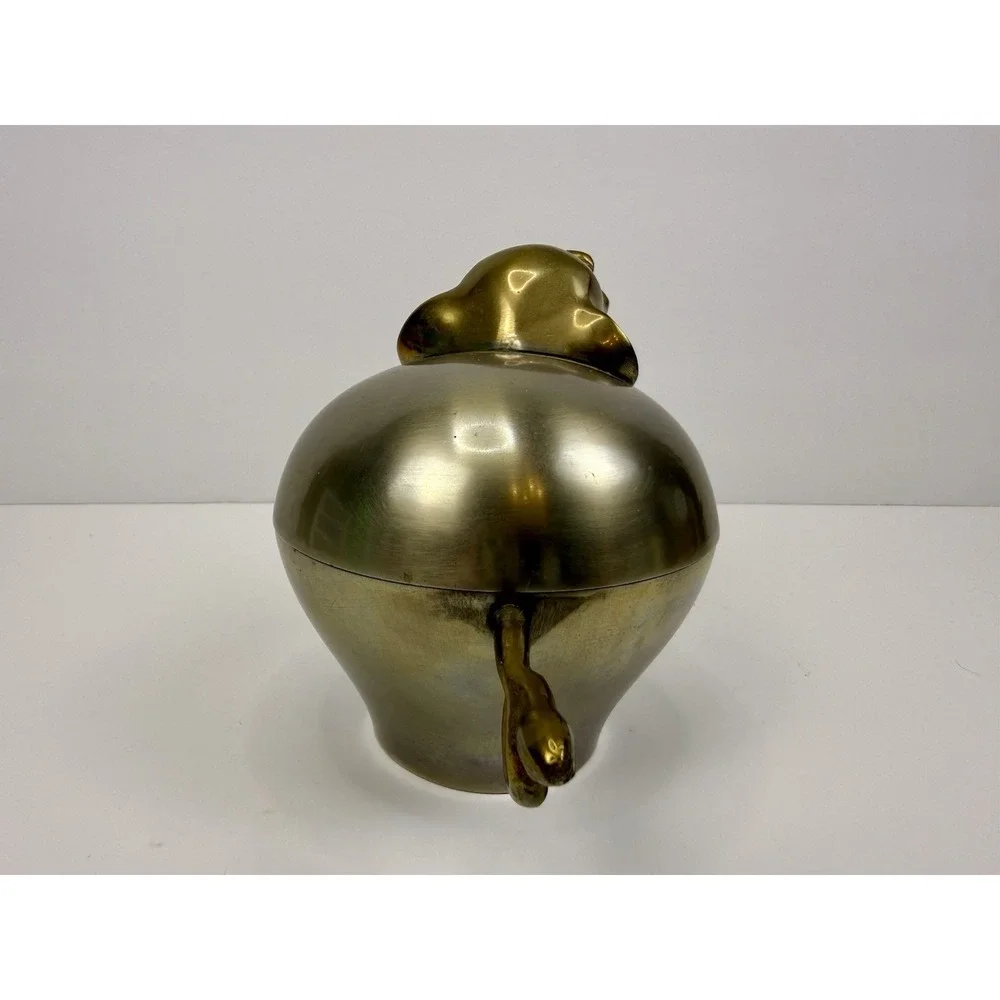 Vintage Silver Tone Trinket bowl w/ Brass Elephant Head & Tail